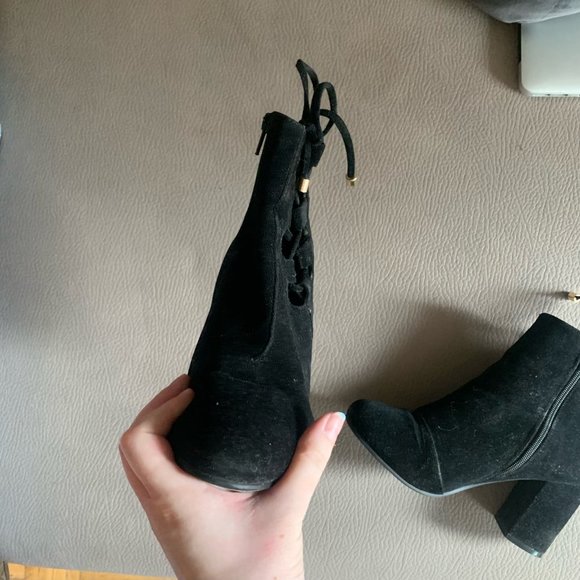 Black Suede Heeled Booties - Picture 5 of 6